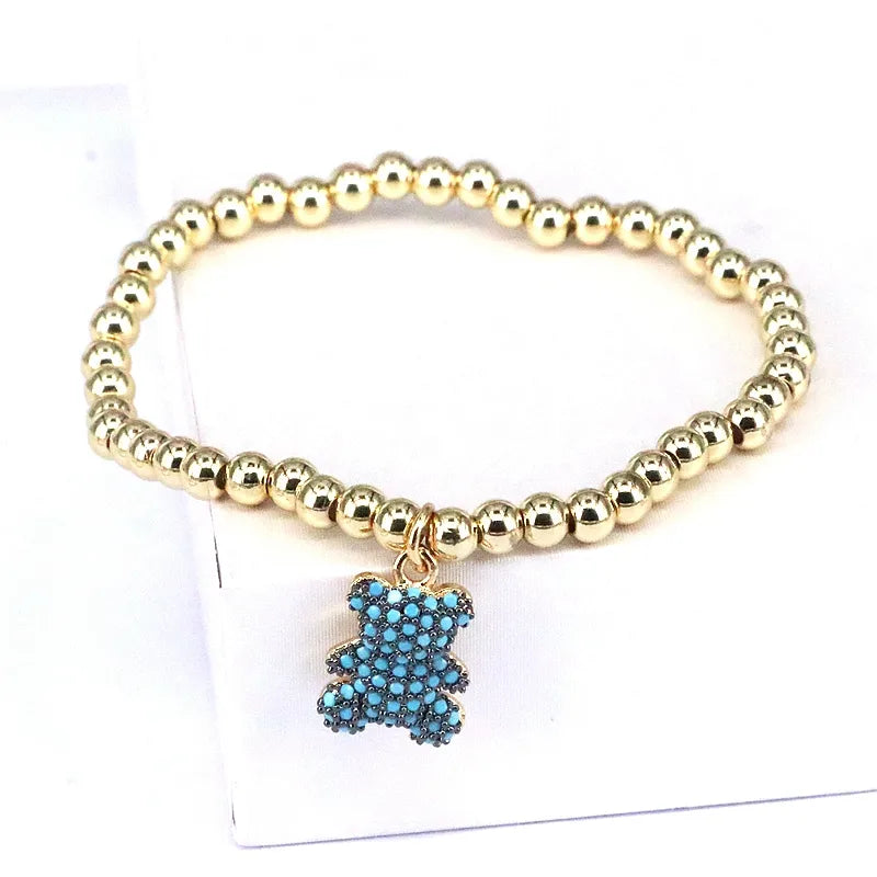 Cute Bear Copper Beaded Plating Inlay Zircon 18k Gold Plated Bracelets