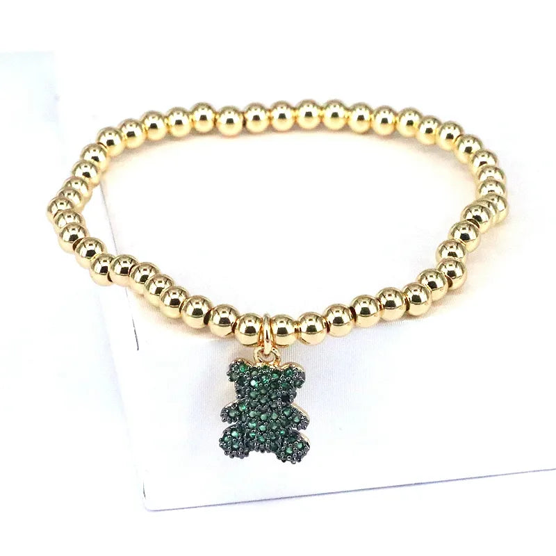 Cute Bear Copper Beaded Plating Inlay Zircon 18k Gold Plated Bracelets