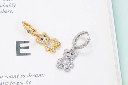 Cute Bear Copper Drop Earrings Plating Inlay Zircon Copper Earrings