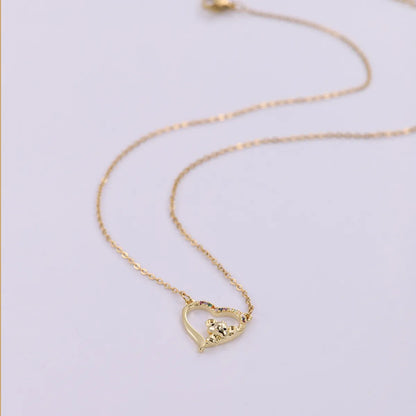 Cute Bear Heart Shape Stainless Steel Copper Plating Inlay Zircon 18k Gold Plated Pendant Necklace