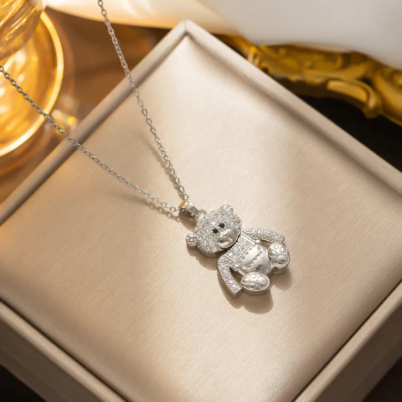 Cute Bear Stainless Steel Plating Inlay Zircon 18k Gold Plated Necklace