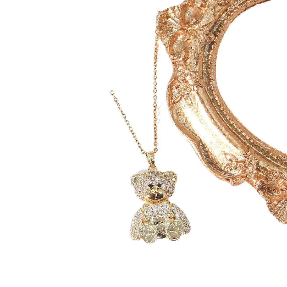 Cute Bear Titanium Steel Copper Plating Inlay Zircon Pendant Necklace