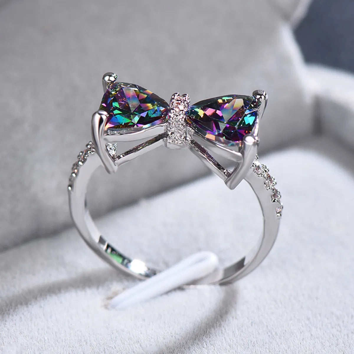 Cute Bow Knot Copper Inlay Zircon Rings 1 Piece