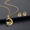 Cute Boys Girls Moon Pendant Necklace Earrings Set With Stainless Steel Chain And Cross Chain Gold Plated With Little Bear Pig Small Animal Patterns