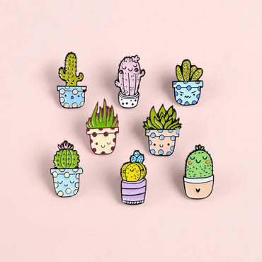 Cute Cactus Alloy Stoving Varnish Brooches