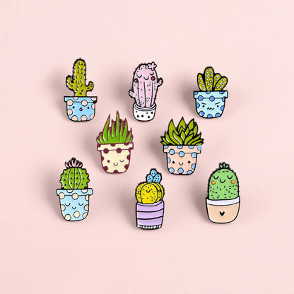 Cute Cactus Alloy Stoving Varnish Brooches