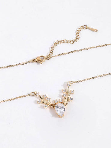 Cute Candy Antlers Copper Plating Inlay Zircon 18k Gold Plated Pendant Necklace