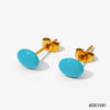 Cute Candy Colored Geometric Stainless Steel Mini Stud Earrings With Electroplating Treatment And Small Beans Ball Design