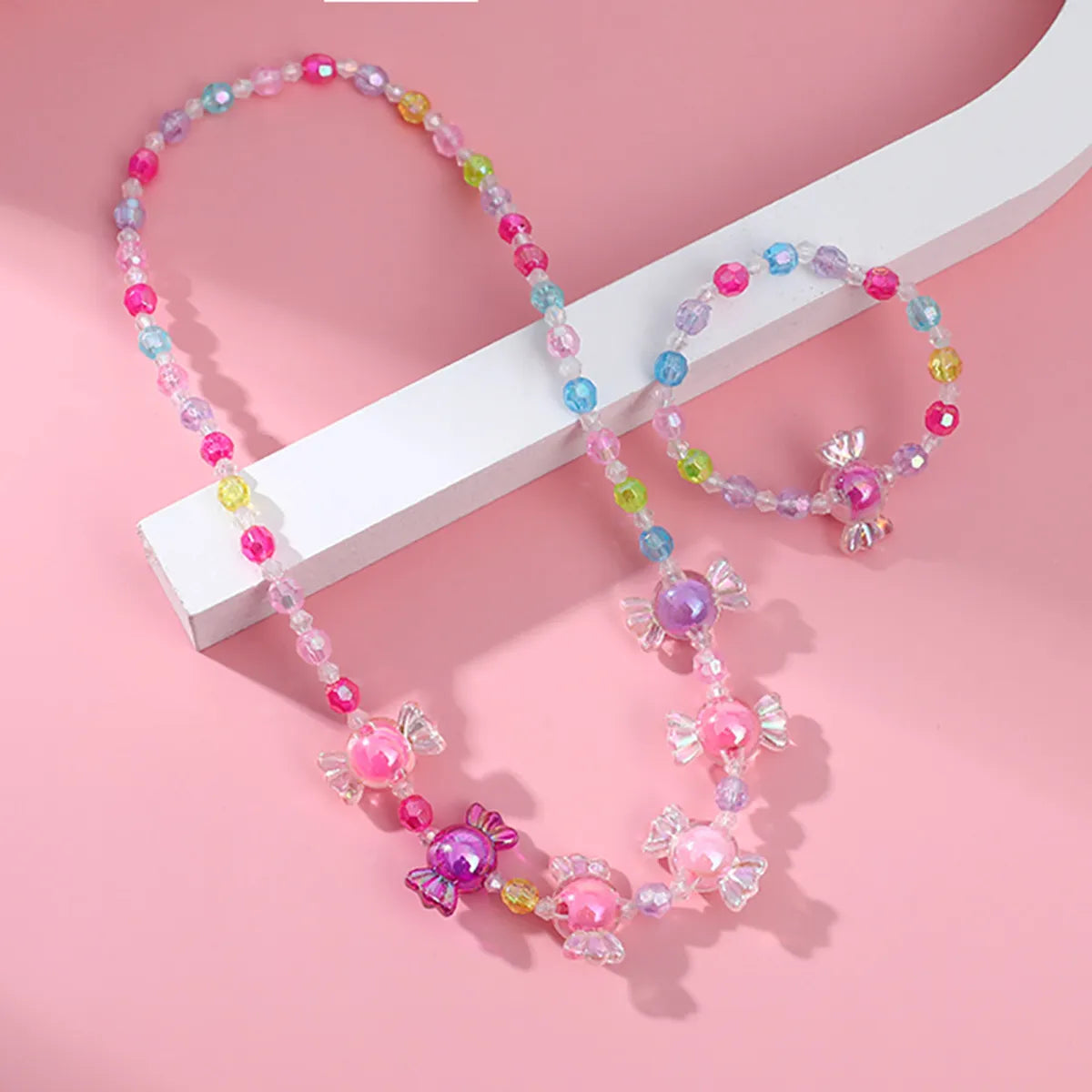 Cute Candy Resin Beaded No Inlaid Bracelets Necklace 2 Piece Set