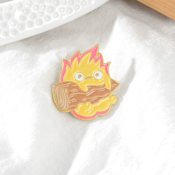 Cute Cartoon Alloy Brooch Pin With English Letter And Small Flame Design For Unisex Decorative Wear