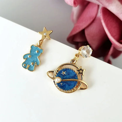 Cute Cartoon Bear Alloy Asymmetrical Enamel Women'S Drop Earrings