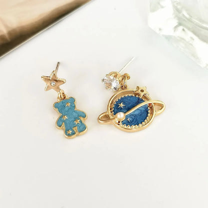 Cute Cartoon Bear Alloy Asymmetrical Enamel Women'S Drop Earrings