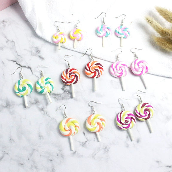 Cute Cartoon Candy Lollipop Ear Hook Earrings For Women Sweet Macaron Style Plastic And Resin Jewelry Wholesale