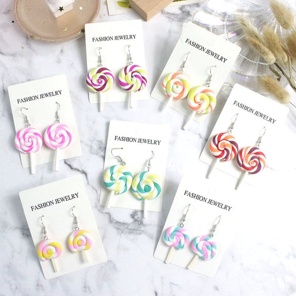 Cute Cartoon Candy Lollipop Ear Hook Earrings For Women Sweet Macaron Style Plastic And Resin Jewelry Wholesale