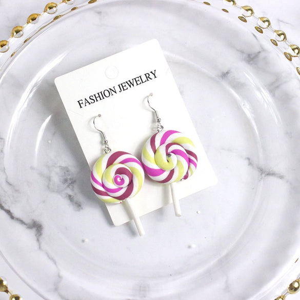 Cute Cartoon Candy Lollipop Ear Hook Earrings For Women Sweet Macaron Style Plastic And Resin Jewelry Wholesale