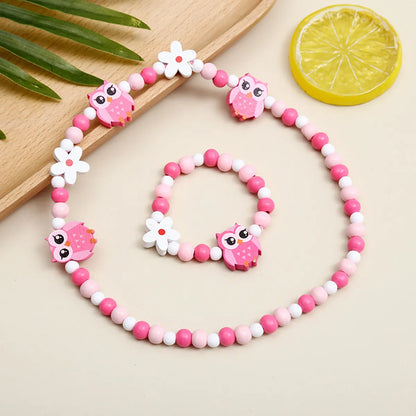 Cute Cartoon Character Flower Arylic Stoving Varnish Girl'S Bracelets Necklace 1 Set