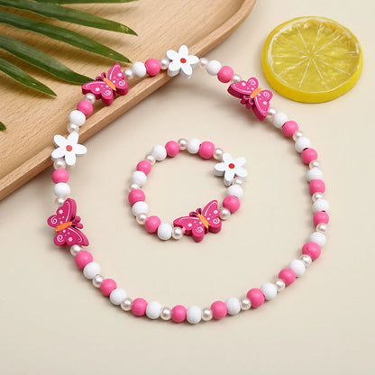 Cute Cartoon Character Flower Arylic Stoving Varnish Girl'S Bracelets Necklace 1 Set