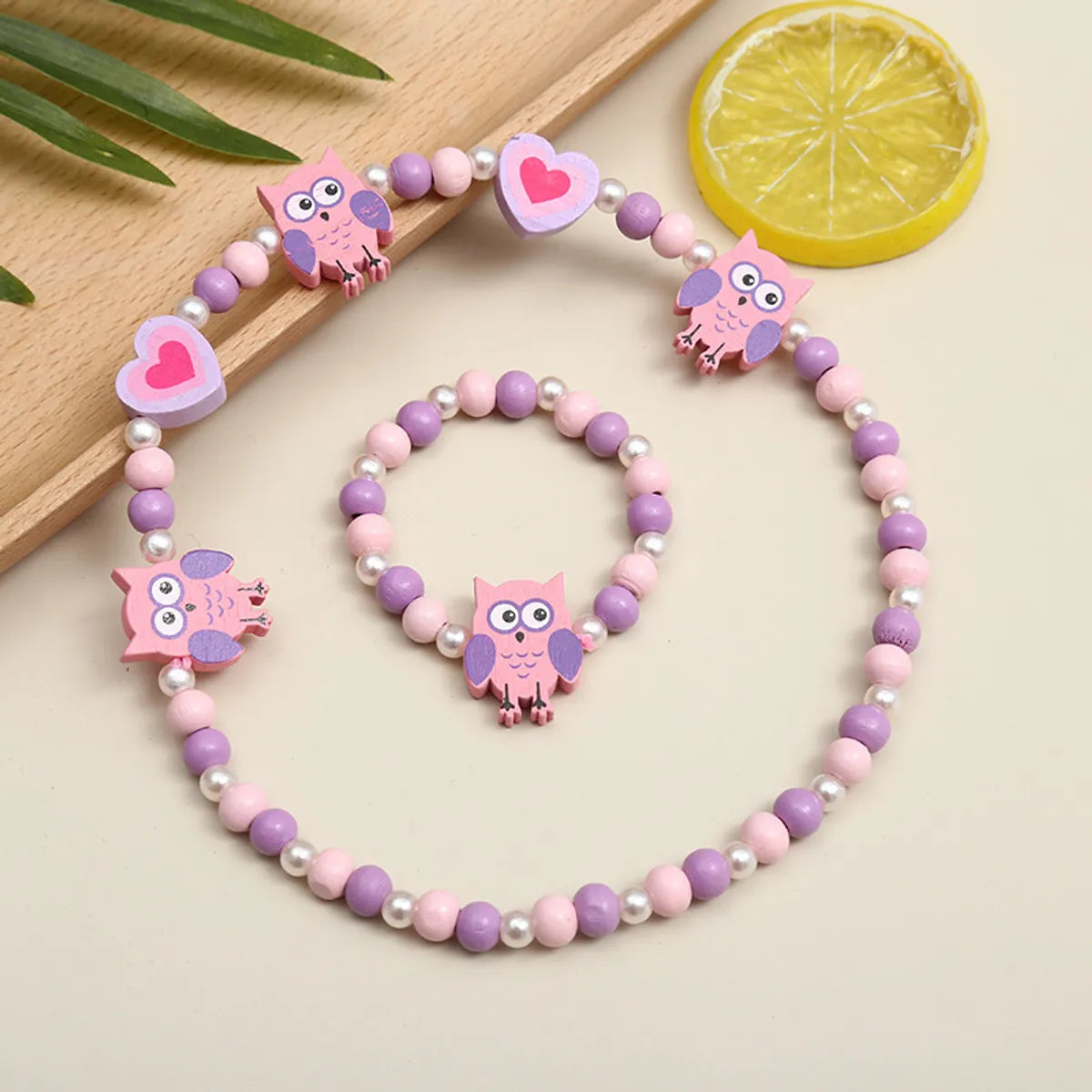 Cute Cartoon Character Flower Arylic Stoving Varnish Girl'S Bracelets Necklace 1 Set