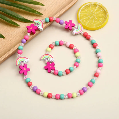 Cute Cartoon Character Flower Arylic Stoving Varnish Girl'S Bracelets Necklace 1 Set