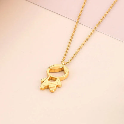 Stainless Steel Titanium Steel 18K Gold Plated Cute Plating Inlay Cartoon Character Artificial Diamond Pendant Necklace