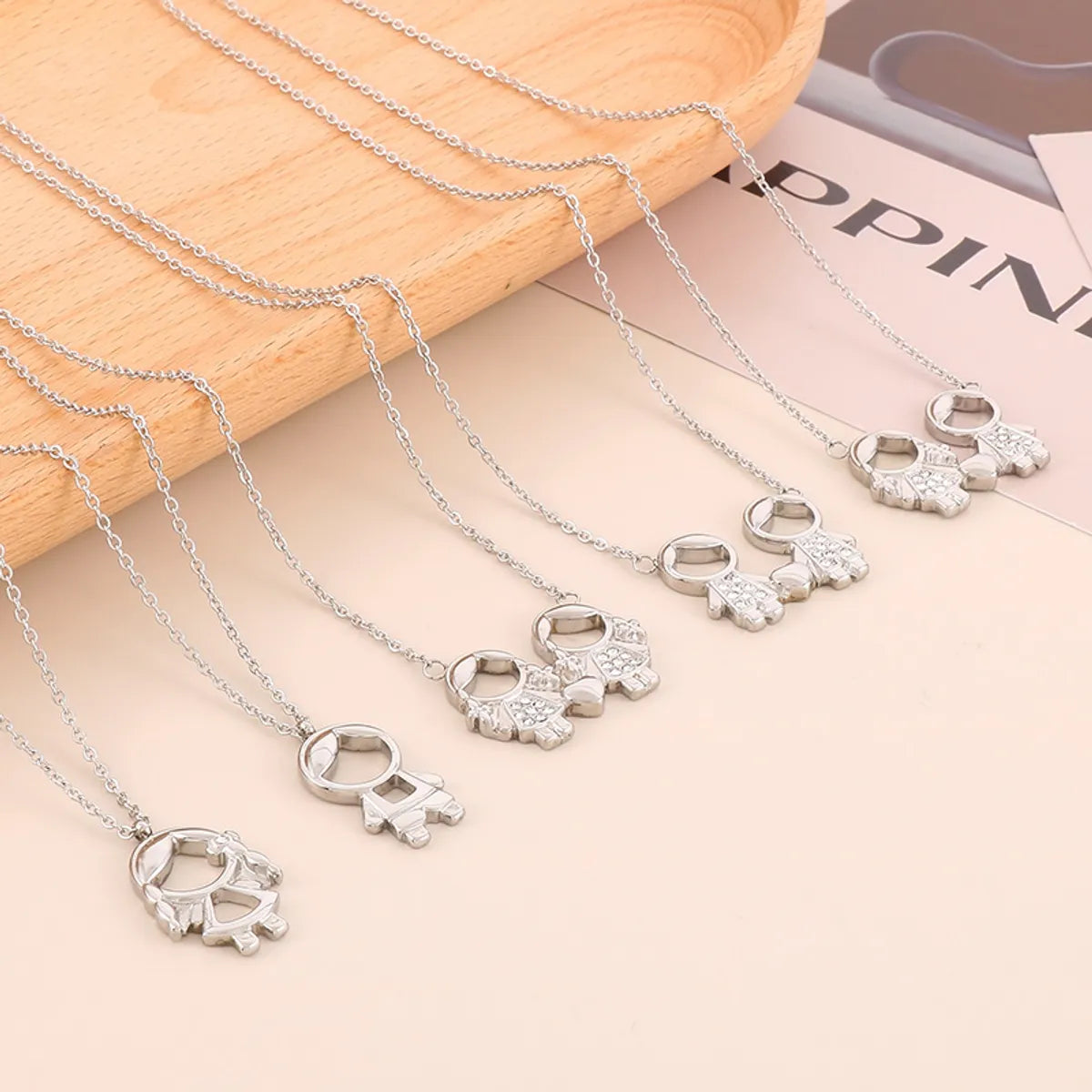 Stainless Steel Titanium Steel 18K Gold Plated Cute Plating Inlay Cartoon Character Artificial Diamond Pendant Necklace