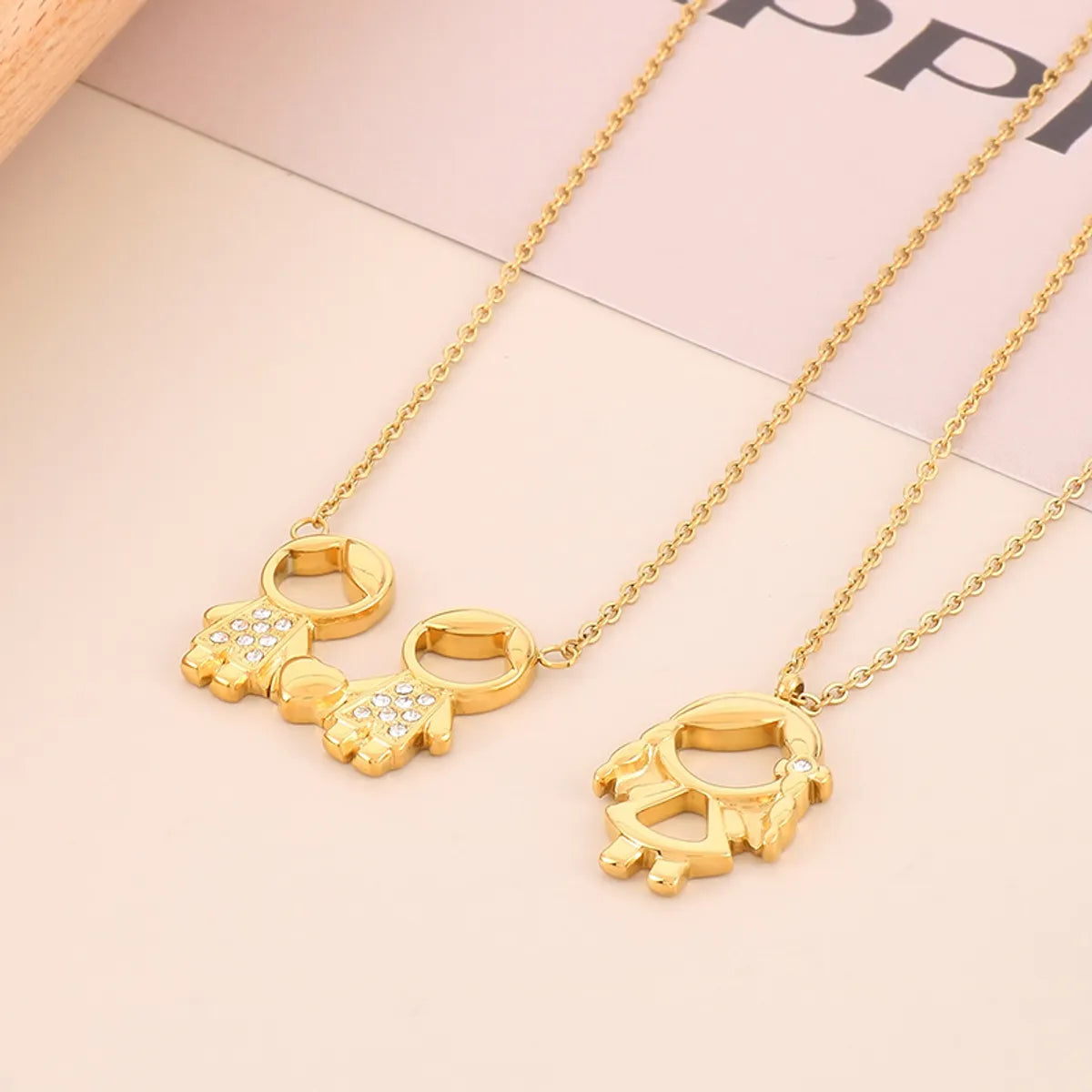 Stainless Steel Titanium Steel 18K Gold Plated Cute Plating Inlay Cartoon Character Artificial Diamond Pendant Necklace