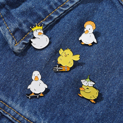 Cute Cartoon Creative  Skateboard Little Chicken Alloy Brooch