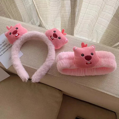 Cute Cartoon Ruby Plush Face Washing Headband Female Sweet Non-Slip Hair Pressing Beaver Headband Hair Clip Hair Band Headdress