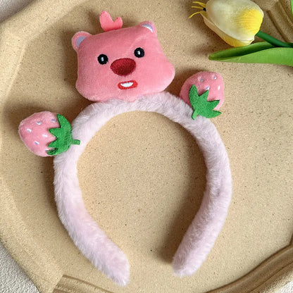 Cute Cartoon Ruby Plush Face Washing Headband Female Sweet Non-Slip Hair Pressing Beaver Headband Hair Clip Hair Band Headdress