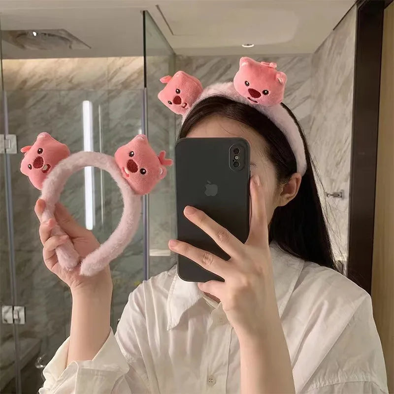 Cute Cartoon Ruby Plush Face Washing Headband Female Sweet Non-Slip Hair Pressing Beaver Headband Hair Clip Hair Band Headdress