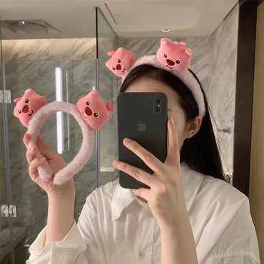 Cute Cartoon Ruby Plush Face Washing Headband Female Sweet Non-Slip Hair Pressing Beaver Headband Hair Clip Hair Band Headdress