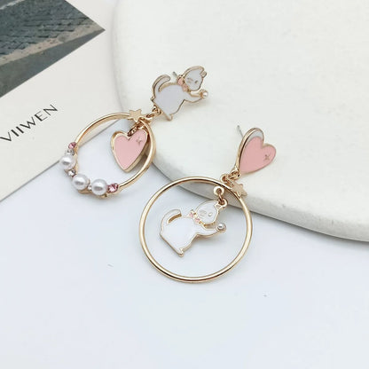 Cute Cat Alloy Enamel Artificial Pearls Drop Earrings