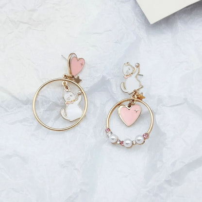 Cute Cat Alloy Enamel Artificial Pearls Drop Earrings