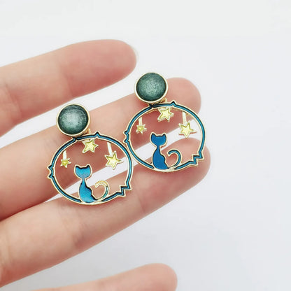 Cute Cat Alloy Enamel Drop Earrings