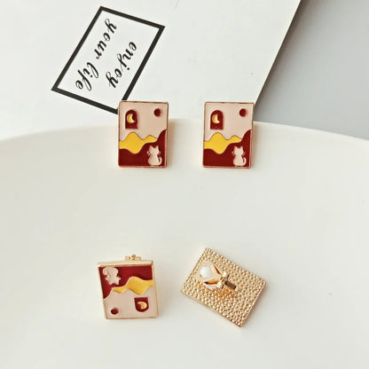 Cute Cat Alloy Stoving Varnish Ear Studs