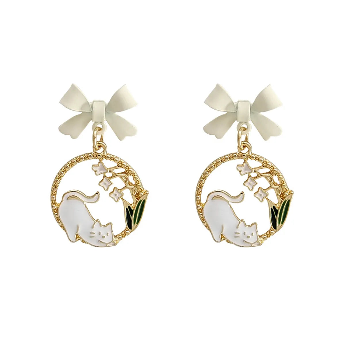 Cute Cat Bow Knot Alloy Enamel Drop Earrings