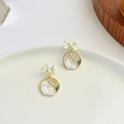 Cute Cat Bow Knot Alloy Enamel Drop Earrings