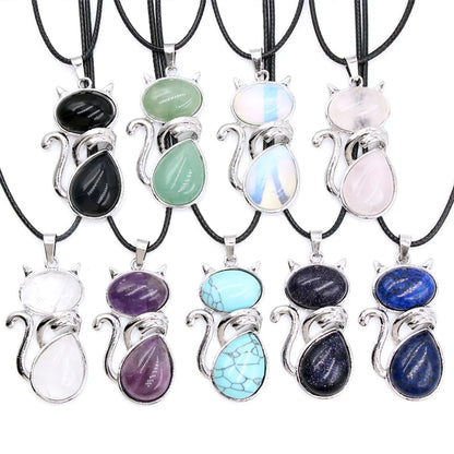 Cute Cat Crystal Polishing Pendant Necklace