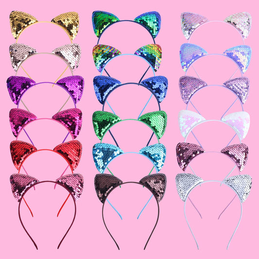 Cute Cat Ears Cloth Sequins Hair Band 1 Piece