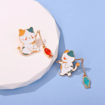 Cute Cat Fish Alloy Enamel Unisex Brooches