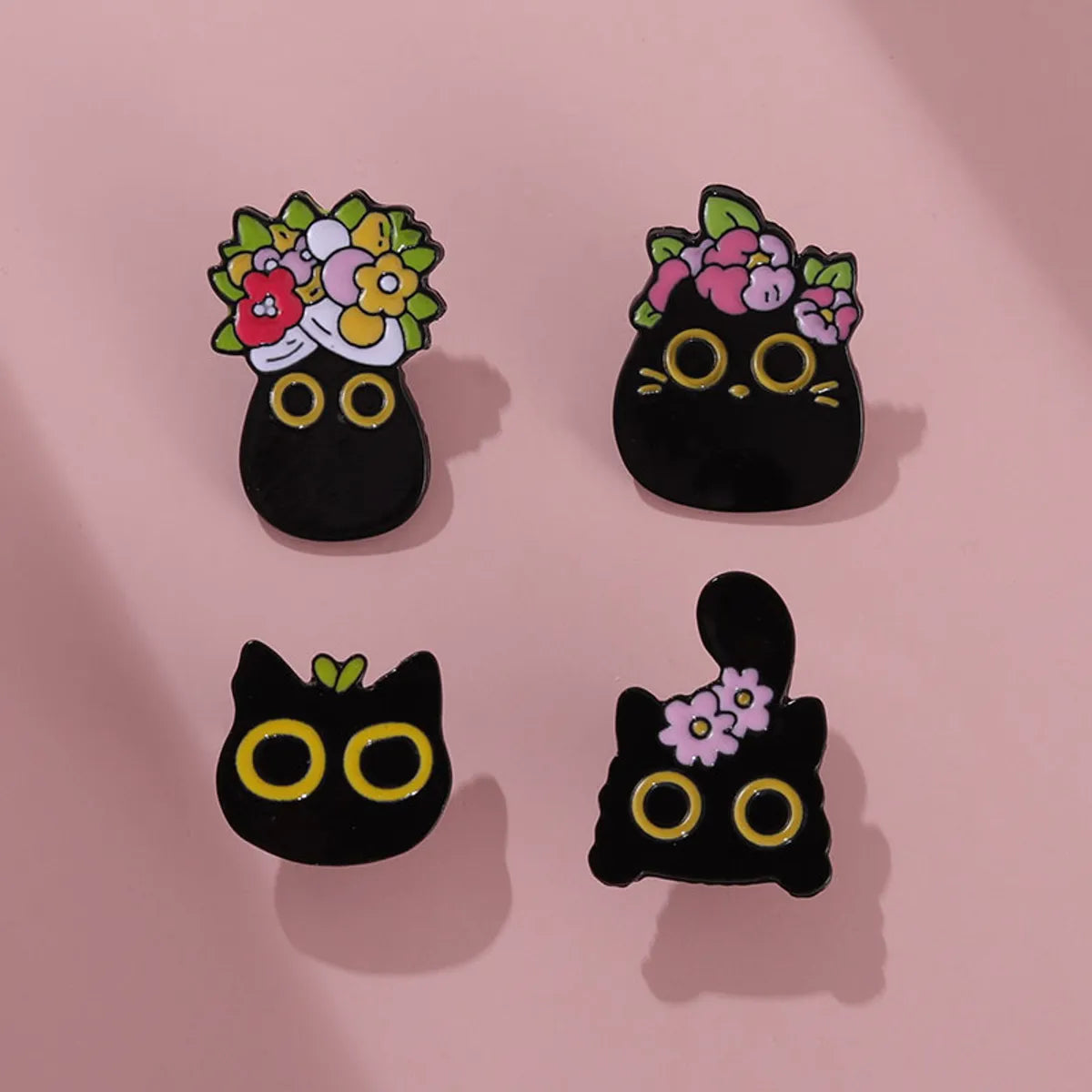 Cute Cat Flower Alloy Stoving Varnish Unisex Brooches