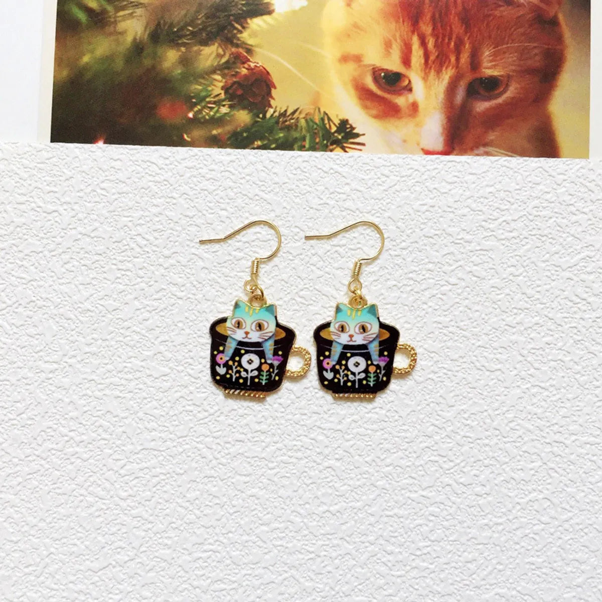 Cute Cat Metal Enamel Women'S Drop Earrings 1 Pair