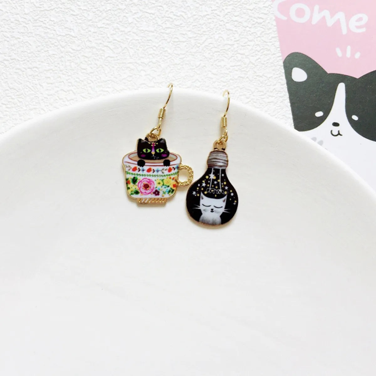 Cute Cat Metal Enamel Women'S Drop Earrings 1 Pair