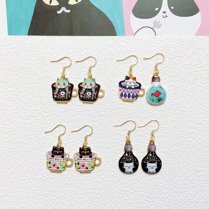 Cute Cat Metal Enamel Women'S Drop Earrings 1 Pair