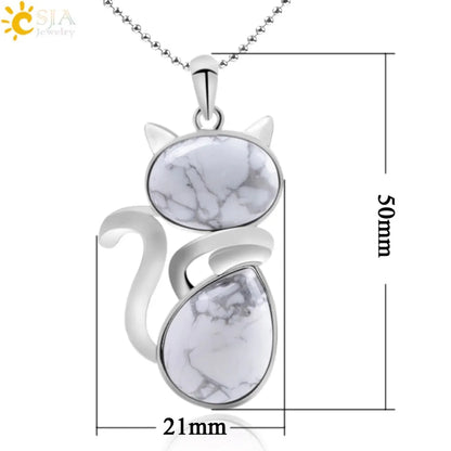 Cute Cat Natural Stone Copper Pendant Necklace In Bulk