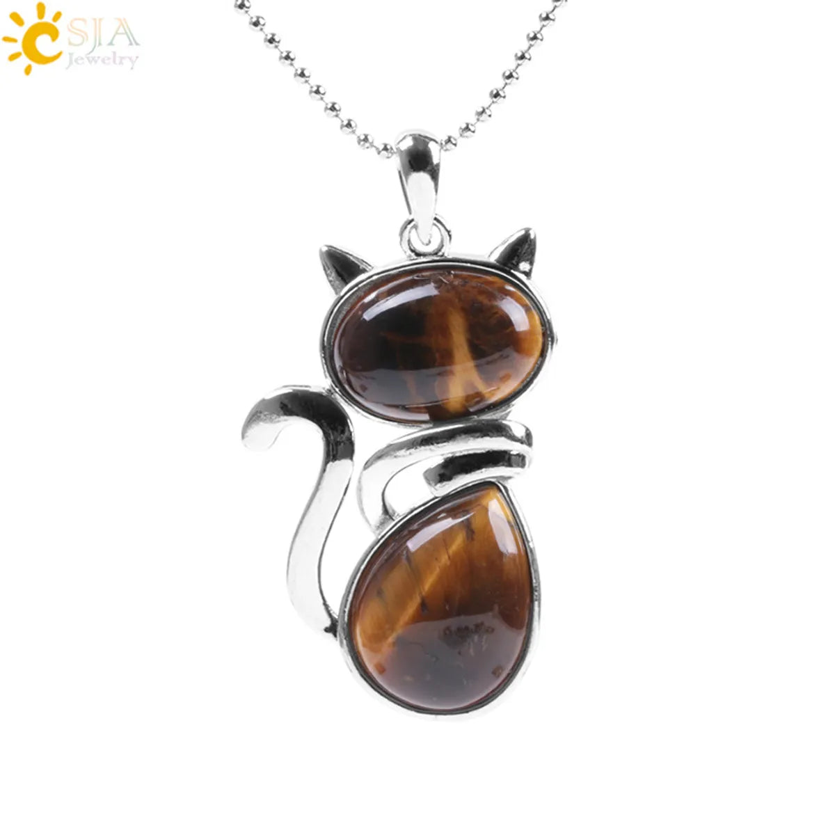 Cute Cat Natural Stone Copper Pendant Necklace In Bulk