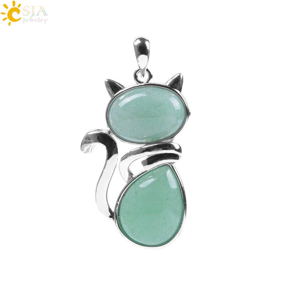 Cute Cat Pendant Necklace For Women With Natural Stone And Alloy Accessories Minimalist Animal Jewelry Polished Hanging Ornament