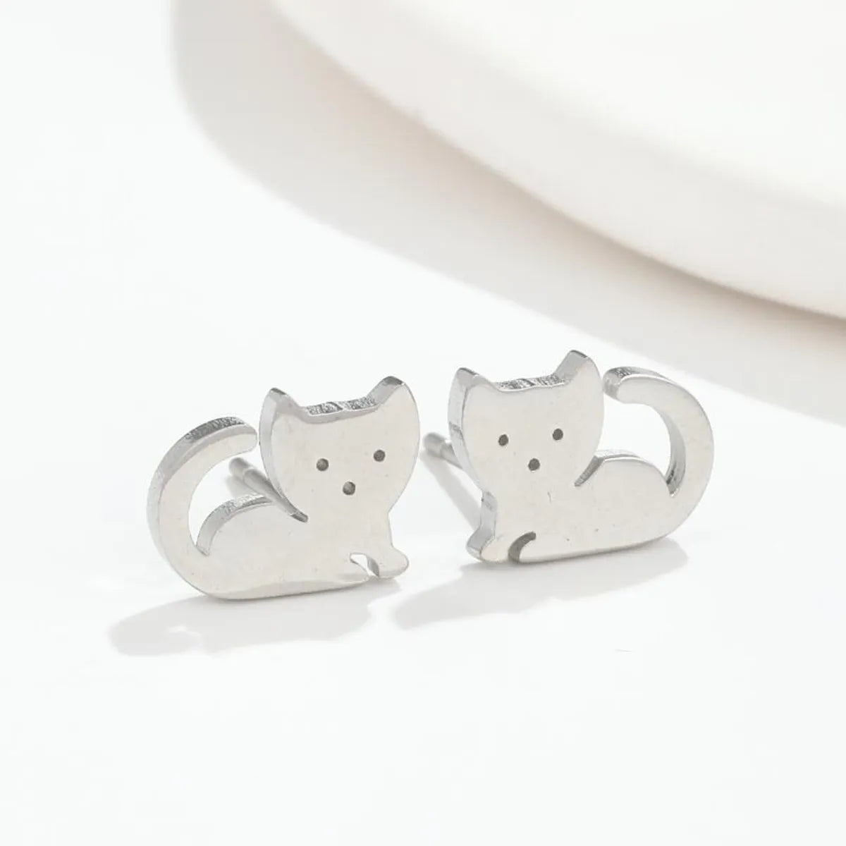 Cute Cat Stainless Steel Plating Ear Studs 1 Pair