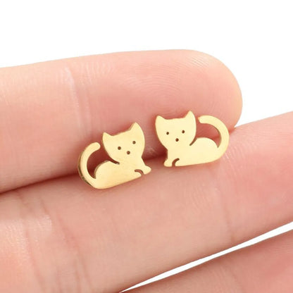 Cute Cat Stainless Steel Plating Ear Studs 1 Pair