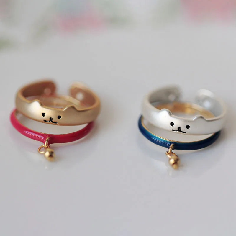 Cute Cat Sterling Silver Charm Open Rings